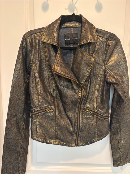 Rock & Republic Jackets & Blazers - Rock & Republic Metallic Bronze Zip Moto Jacket - Women's